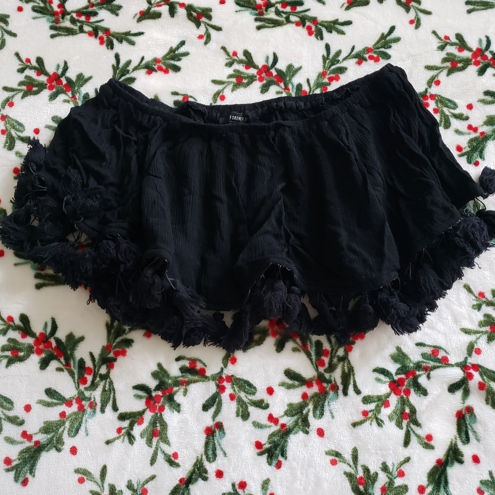 Forever21 Black Crop Top with Tassels